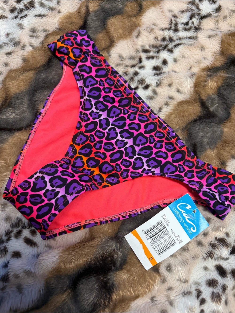 California Waves Neon Pink & Purple Leopard Bikini Bottoms Swim Bathing Suit